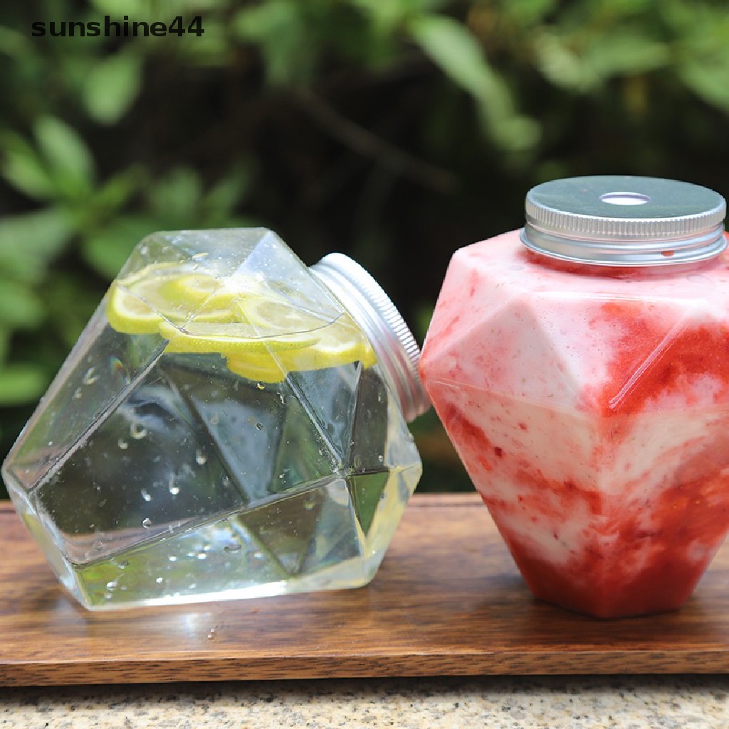 Sunshine Botol Minum Plastik PET Transparan 500ml Sekali Pakai Bentuk Berlian Dengan Tutup Silver