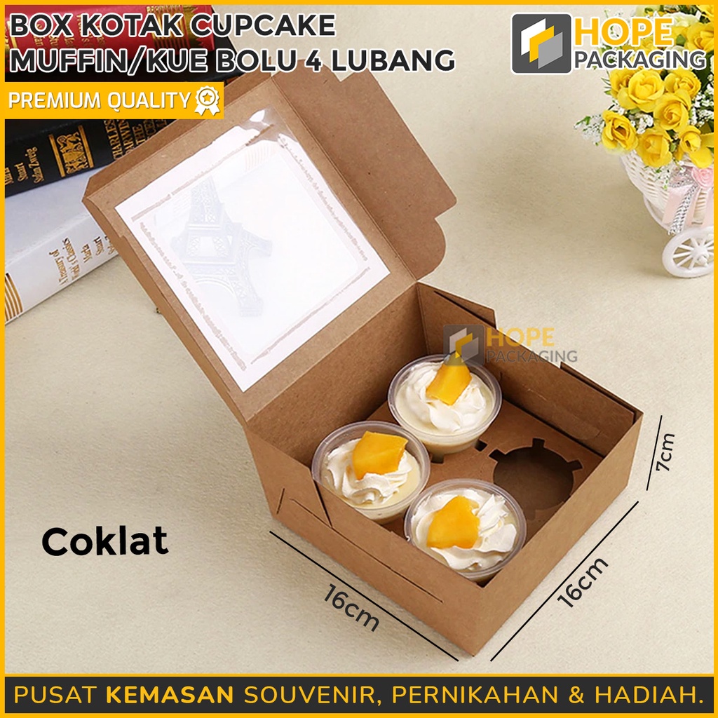 Box Kotak Cup cake / Muffin / kue bolu 4 lubang / kotak kue / box kue hampers hadiah souvenir ulang tahun wedding