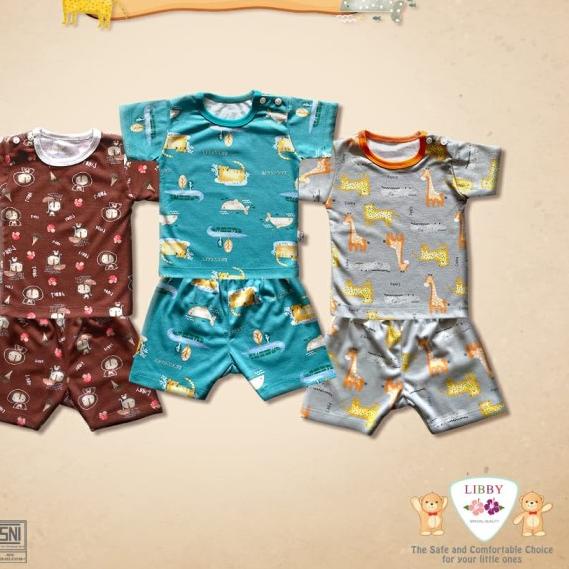 Libby Baby HAZY ZOO 3STEL Setelan Pendek Kancing Pundak - SMALL