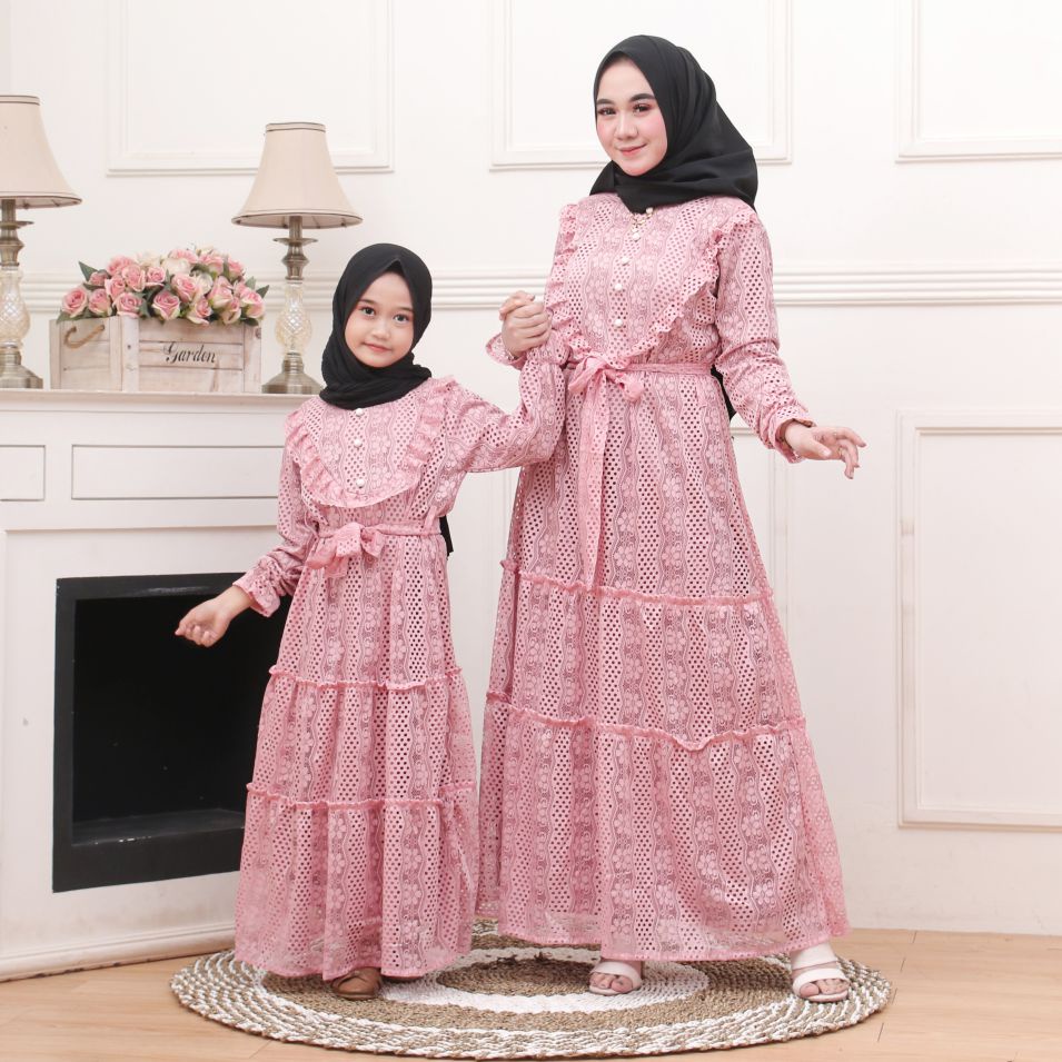 Classic Gamis ibu dan anak 3-12 tahun Dress Kondangan Baju Lebaran Brokat shabby couple keluarga