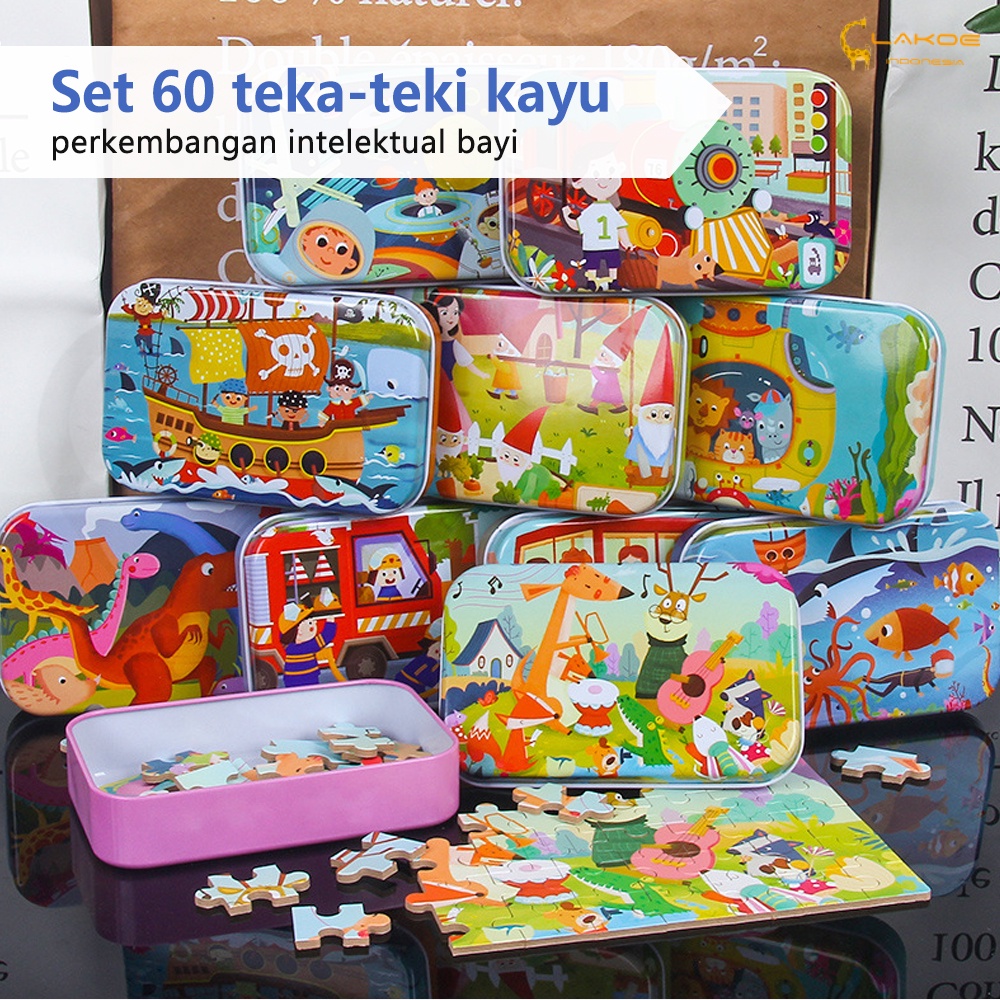 LAKOE Jigsaw puzzle 60pcs puzzle kayu mainan edukasi anak dengan kotak