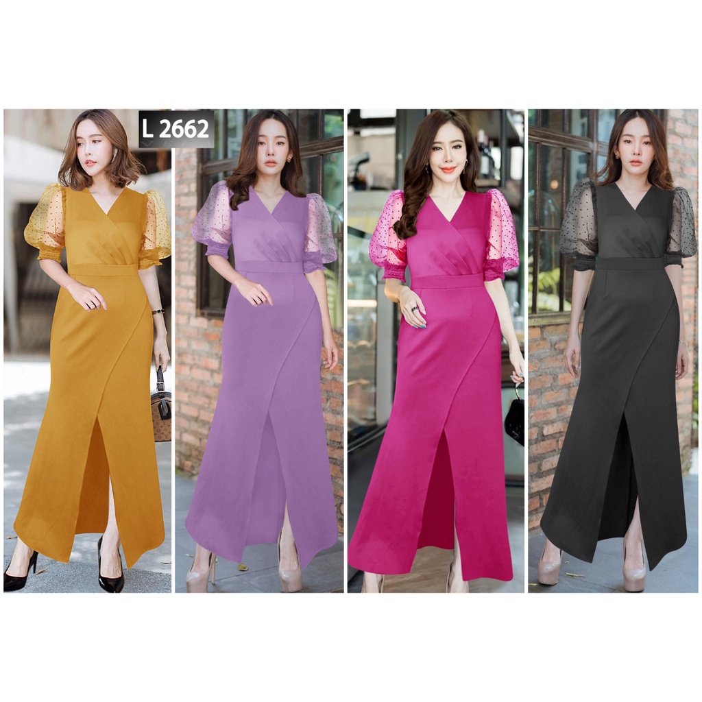 Long dress wanita belah tengan scuba premium e2662