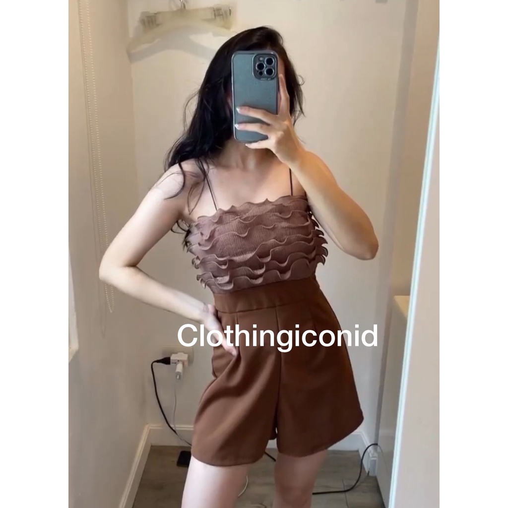 CLOTHINGICON JS JP JUMPSUIT PENDEK RUFFLE BKK BANGKOK IMPORT PREMIUM SET TANKTOP CELANA PENDEK PRISK
