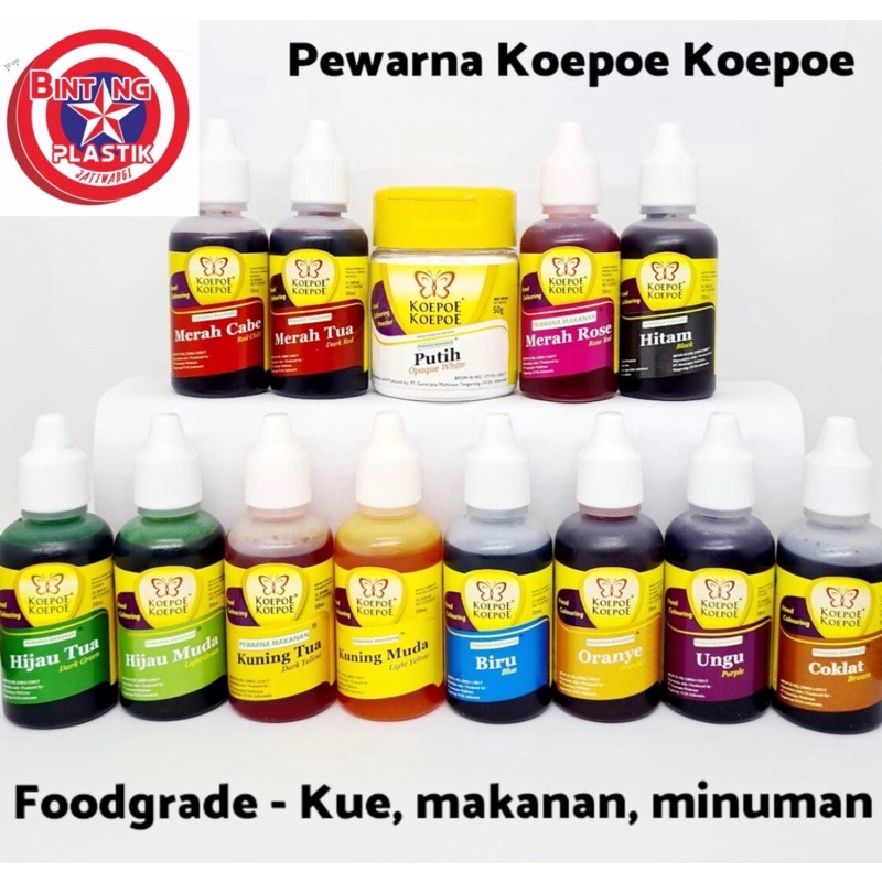 

Pewarna makanan Koepoe kupu - kupu TERMURAH!! Foodgrade Food Coloring Baking 30ml- hijau / kuning / merah