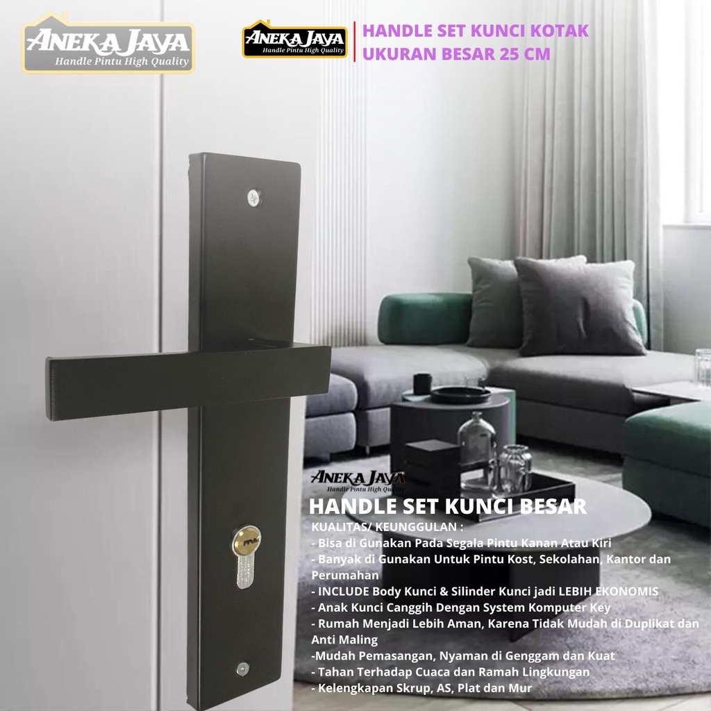 Handle Pintu Rumah Set Kunci Gaya Eropa Ukuran BESAR 25 CM Hitam Stainlees Steel Gagang Tarikan Kamar Dan Utama