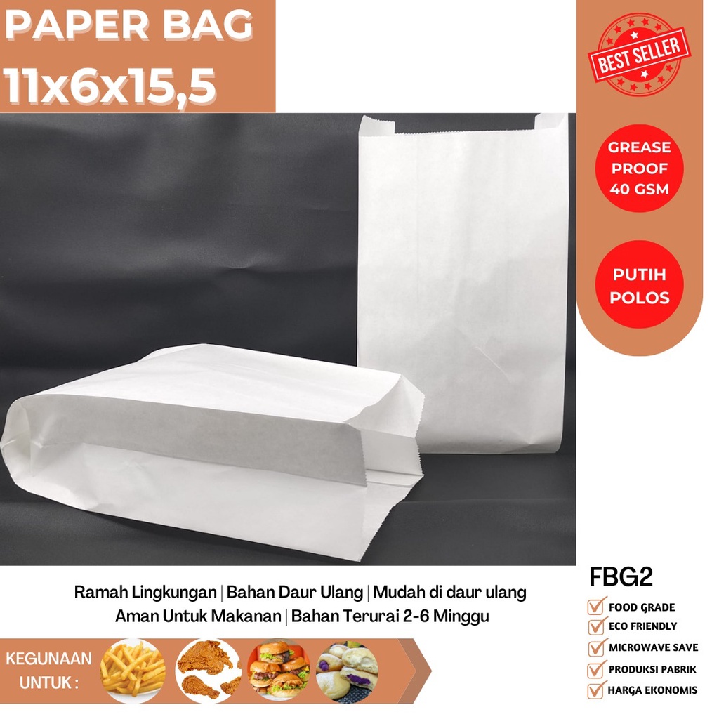 Paper Bag Burger Size 13x7.5x23 (Isi 50 Pcs-FBG2W)