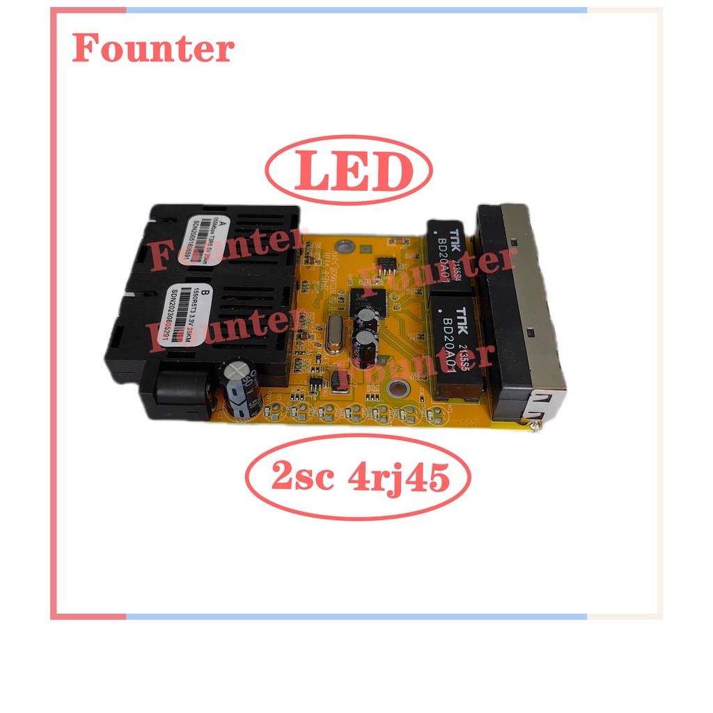 10/100 Mbps 2 SC 4 RJ45 PCB Board Support POE 2F4E Media Converter