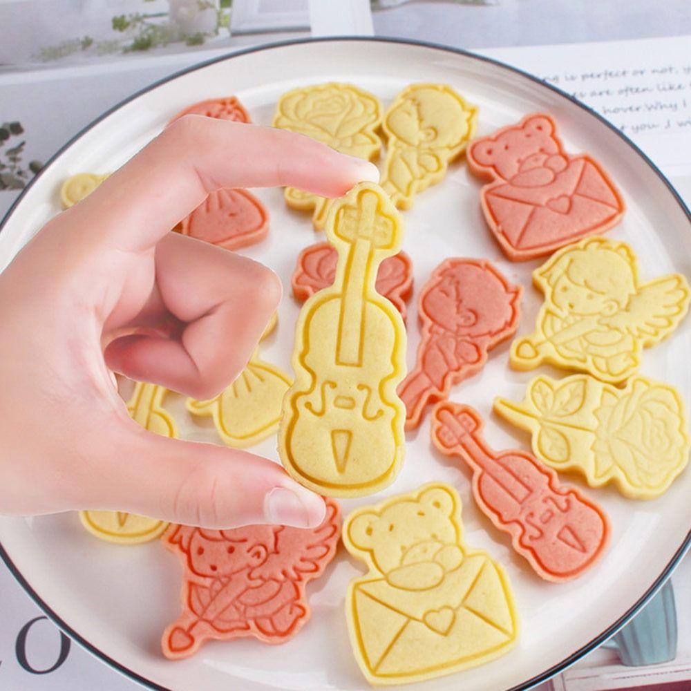 Solighter 6 Pcs/set Hari Valentine Makanan Fondant Kue Alat Gitar Cupid Cetakan Kue Amplop Bunga Mawar Cookie Cutter