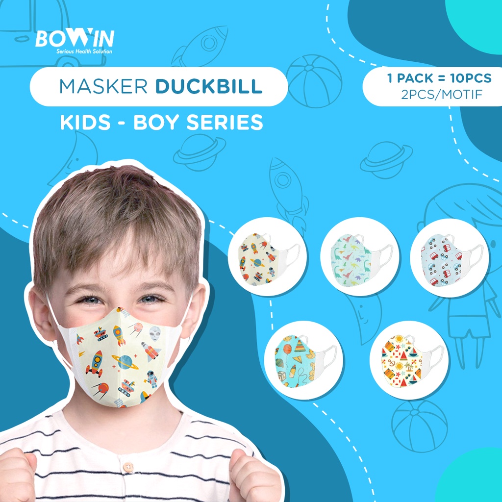 Bowin Masker Duckbill Grade KN95 KID SIZE - AKL KEMENKES RI (Masker Medis /Masker Kesehatan / Masker Polusi / Masker Motor)