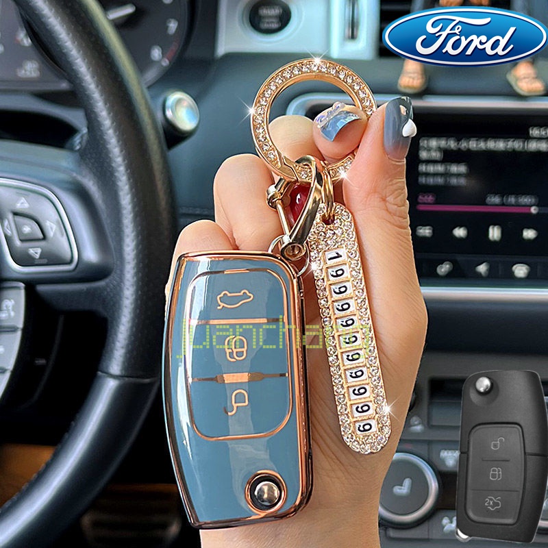 Casing Kunci Mobil Lipat 3 Tombol Bahan TPU Untuk Ford Fiesta Focus 2 Ecosport Kuga Escape Falcon B-Max C-Max