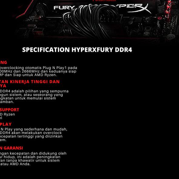 RAM KINGSTON HYPERX FURY DDR4 4GB 2666MHz 21300 GAMING RAM PC DDR4 8GB
