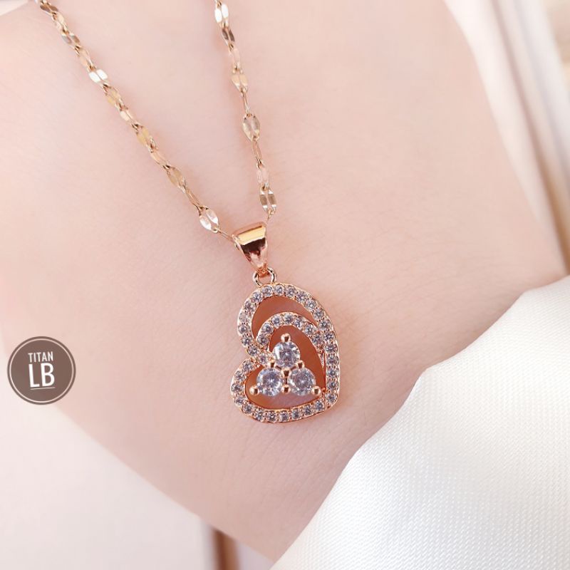 Perhiasan Kalung Love 2 Layer Liontin Permata Fashion N18112203