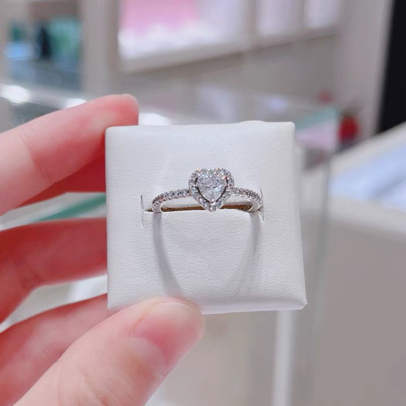 Pandora Cincin 925 Silver Rose Gold 18K Bentuk Hati Hias Berlian Zirconia Untuk Wanita