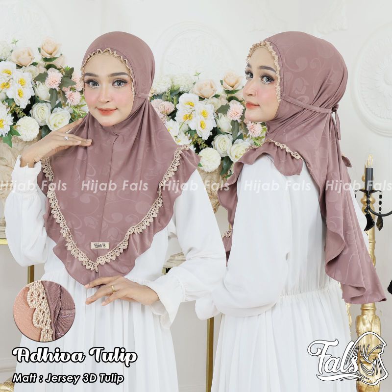 [ Ori Fals ] ADHIVA TULIP••hijab bergo tulip rempel renda••bergo hamidah••hijab instan jersey 3d tulip