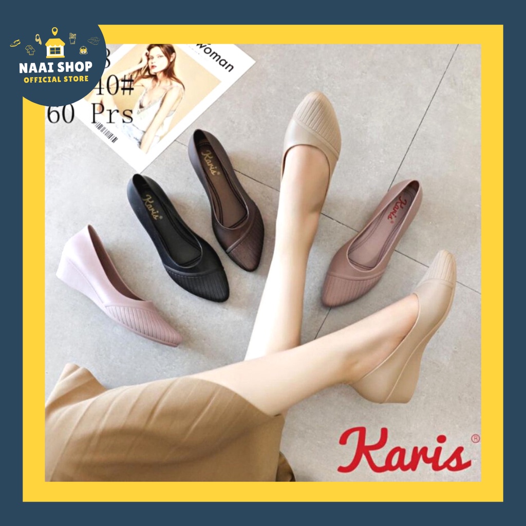 Sepatu Wanita Wedges Model Salur Kekinian Tinggi Heels -+ 4 CM Size 36-40 Wedge Jelly Shoes Kasual Cewek Korea Style Terbaru Sepatu Kerja Sekolah Kuliah Slop Hak Sedang Murah Slip On Karet Terlaris Sepatu Fashion Selop Import Premium Karis 6388 Naai