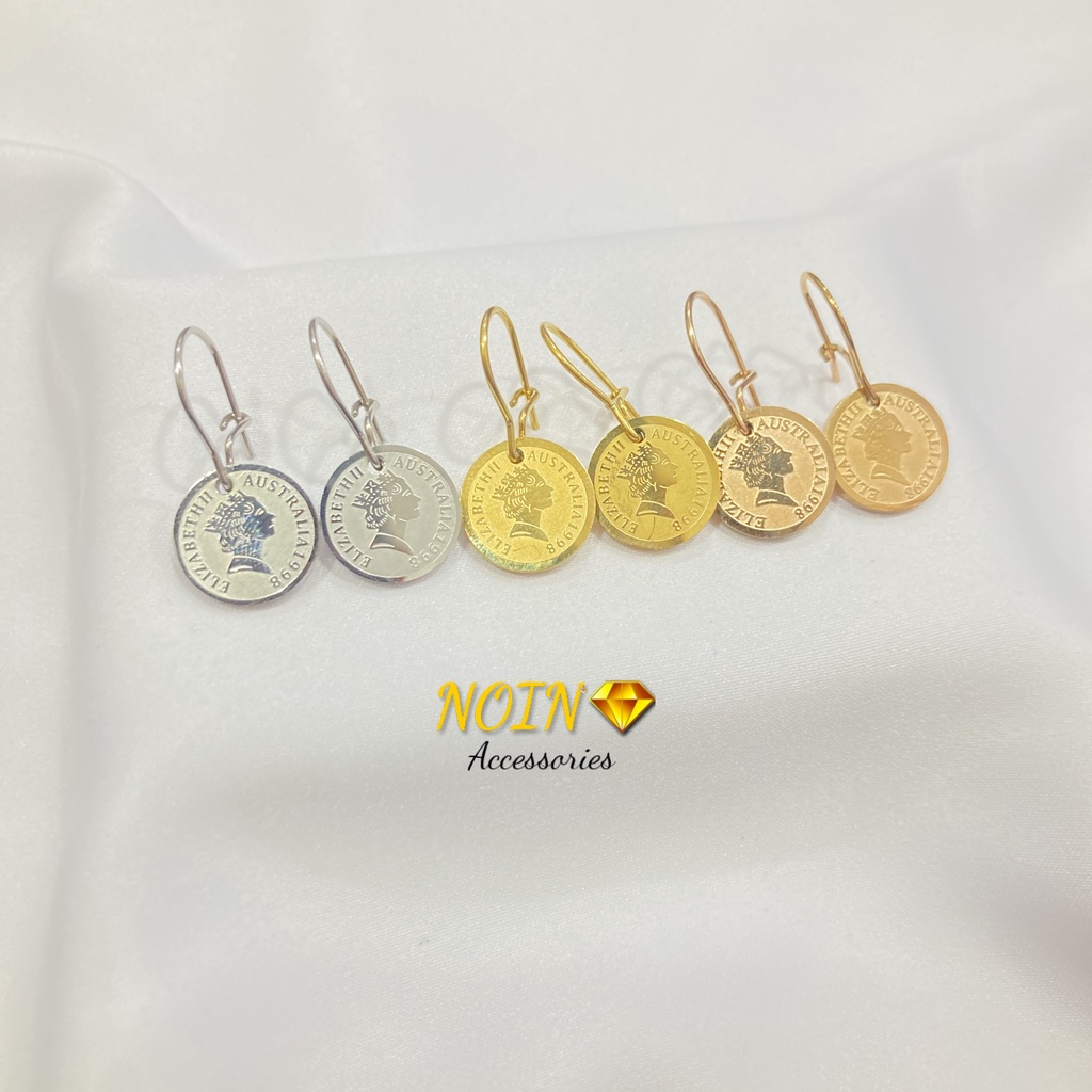 Anting Korea Wanita Titanium Anti Karat Koin Earing Aksesoris Fashion Murah