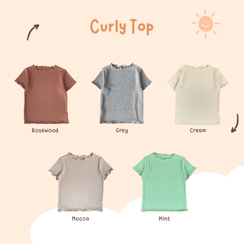 Yobebee Curly Top Knit Anak Perempuan Usia 2 3 4 5 Tahun Kaos Basic Polos Motif Knitwear Salur Strip Model Tangan Pendek Baju Atasan Kids Cotton Lembut Strech Girls Tee Shirt Tshirt Model Casual Santai Kaos Anak Cewek Korean