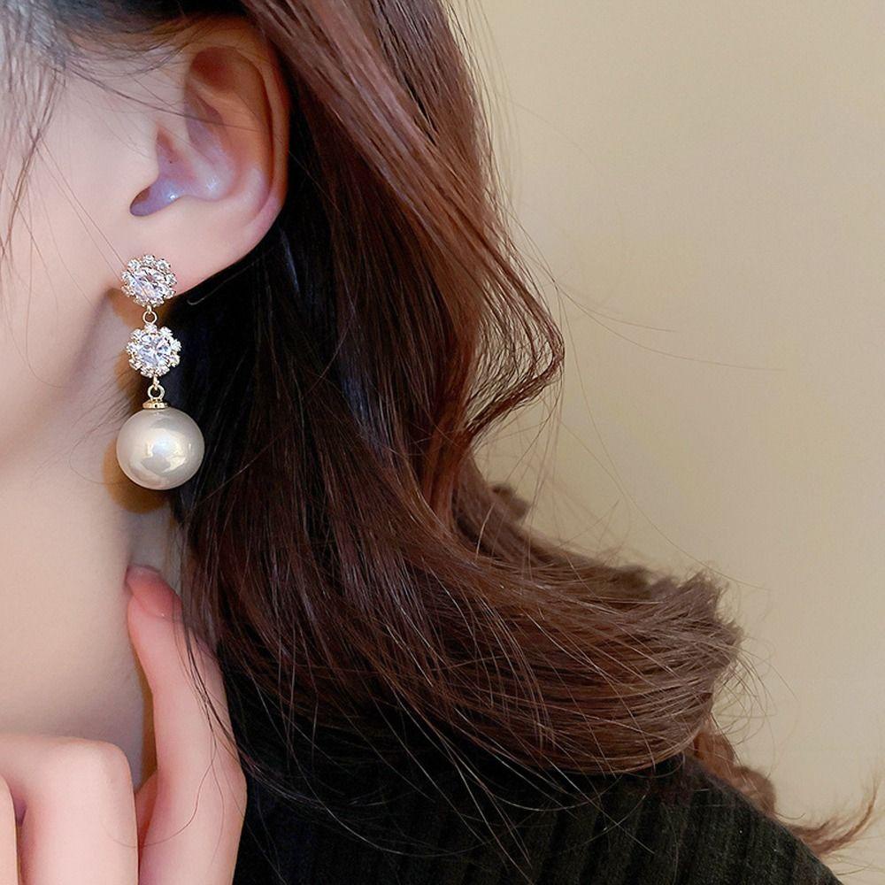 Mxbeauty Wanita Anting Mutiara Indah Halus Trendi Bunga Perhiasan Fashion Temperamen Berkilau Gaya Korea Menjuntai Earrings