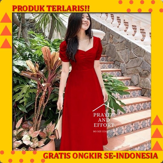 Dress Gaun Korea Wanita Midi Kondangan Baju Lengan Pendek Casual Pesta Katun Wedding Natal Andin Lon