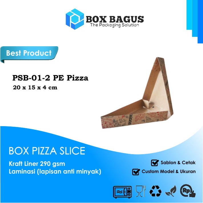 (PIZZA) BOX DUS 20x15x4 KRAFT 290 GSM LAMINASI - HAMPERS PIZZA SLICE