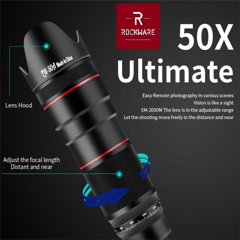ROCKWARE F-ST50X 50X Zoom Smartphone Telephoto Lens HD Image Lensa HP