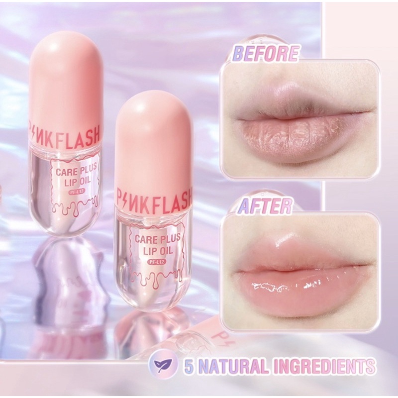 PINKFLASH Natural Lip Oil Lip Balm Lip Gloss Moisture | Pink Flash Care Plus Lip Oil