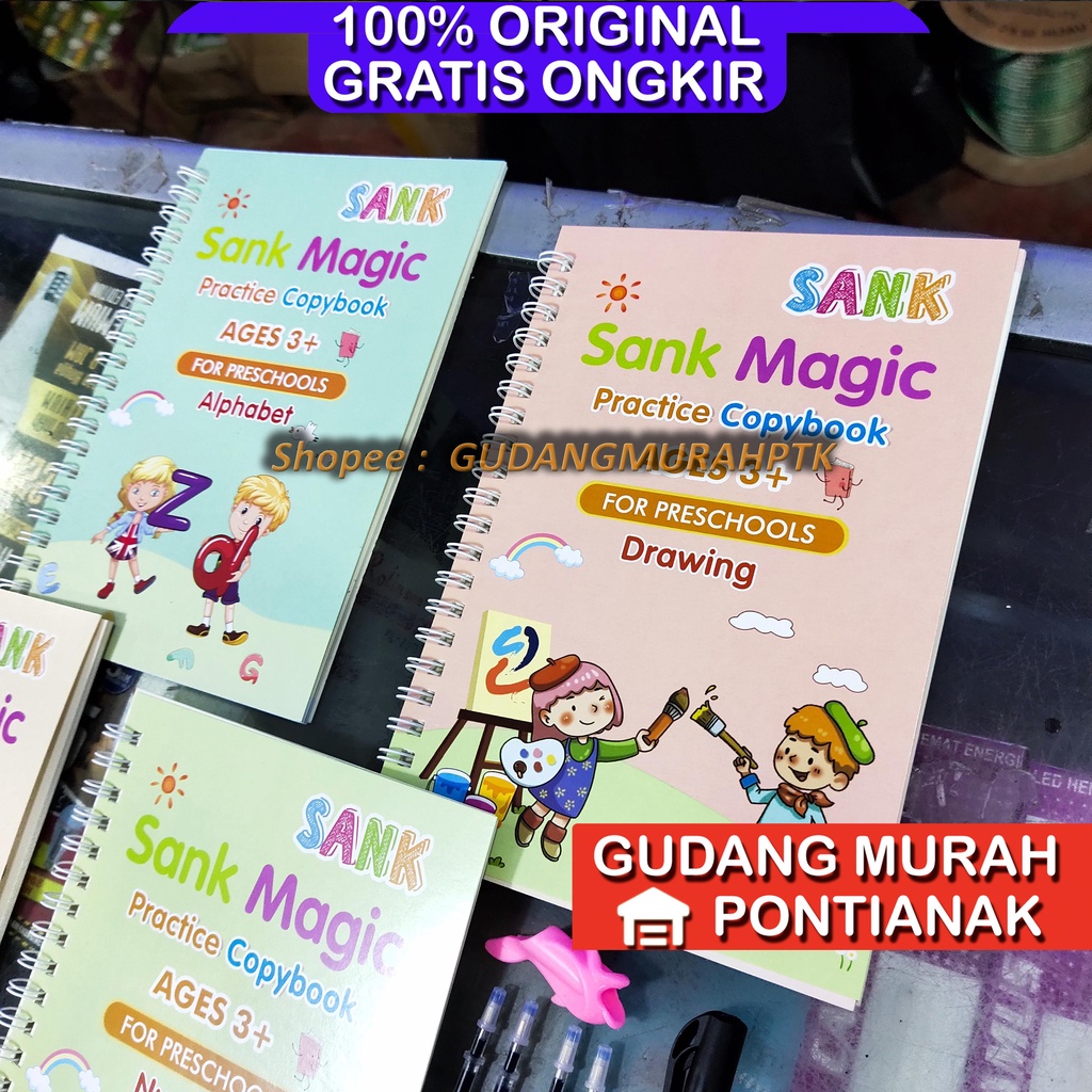 Sank Magic book 3D Buku Edukasi Anak Belajar Menulis Untuk TK Angka &amp; Huruf / buku magic Belajar Tulis Belajar Gambar / sank book buku magic