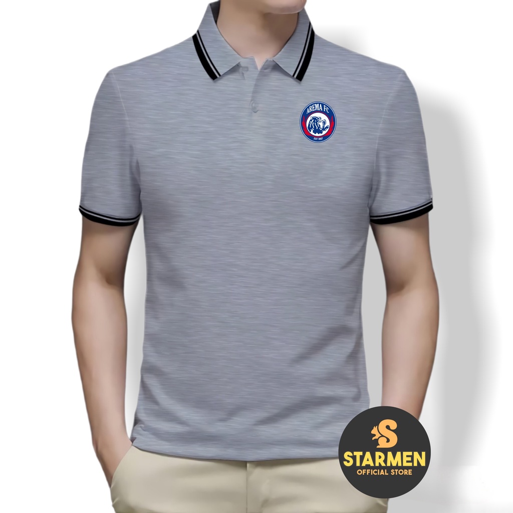 Kaos Polo Shirt Pria Kerah List Putih logo AREMA FC