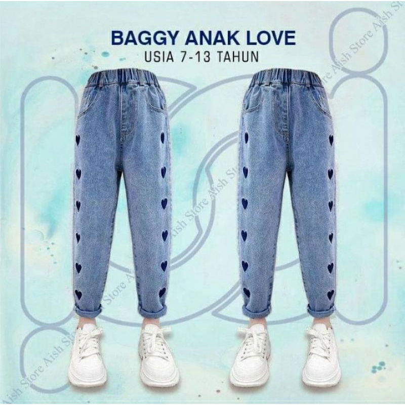 celana anak tanggung bordir love dan baggyjeans tanggung