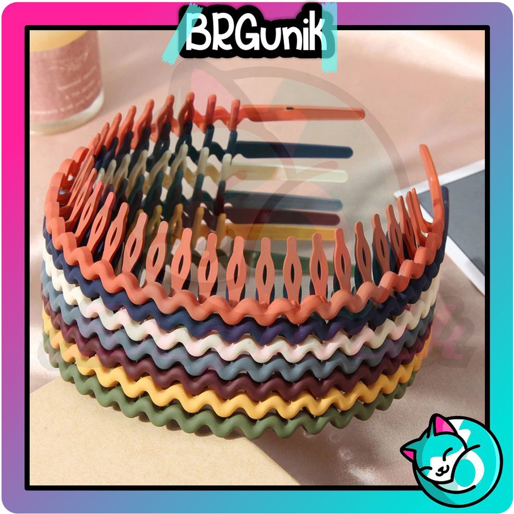 BRGUNIK Bando Sirkam Doff Untuk Pria Wanita Model Korea Bandana Zigzag Matte Comb Headband R832