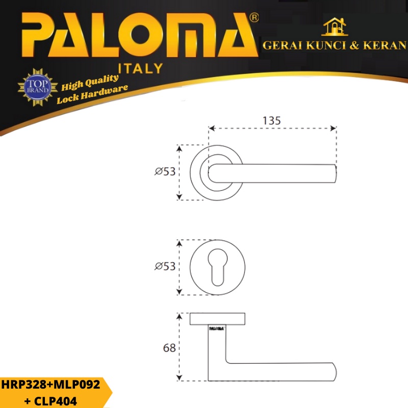 PALOMA HRP 328 MLP 022 CLP 404 HANDLE HITAM SET KUNCI PINTU CYLINDER