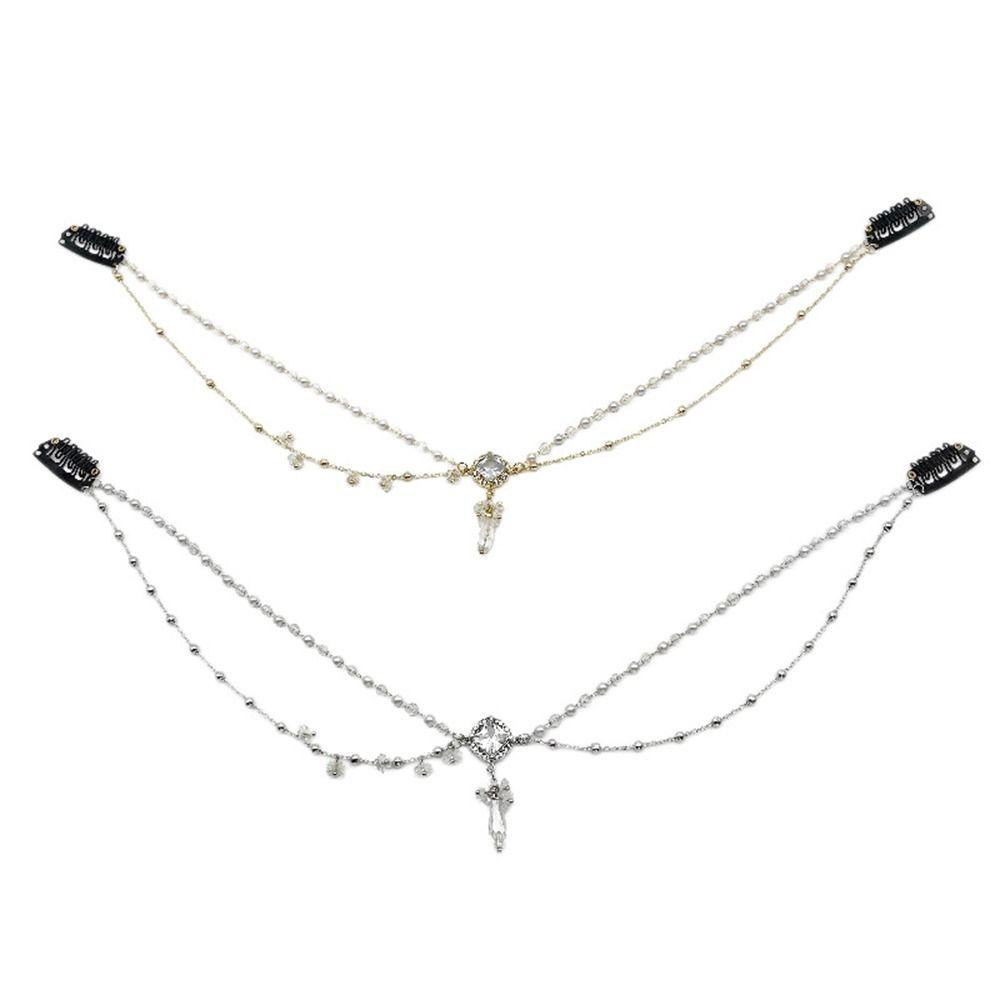 Agustinina Rantai Kepala Kristal Untuk Perempuan Antik Retro Mutiara Bunga Hiasan Dahi Pengantin Properti Foto Gaya Cina Tahun Baru Klip Samping