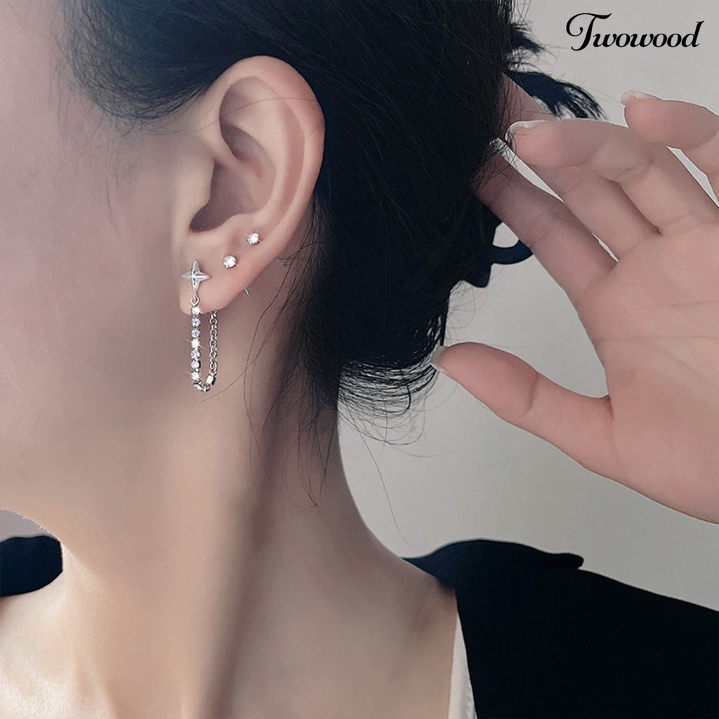 1 Pc Anting Rumbai Bentuk Bintang Bahan Cubic Zirconia Untuk Wanita