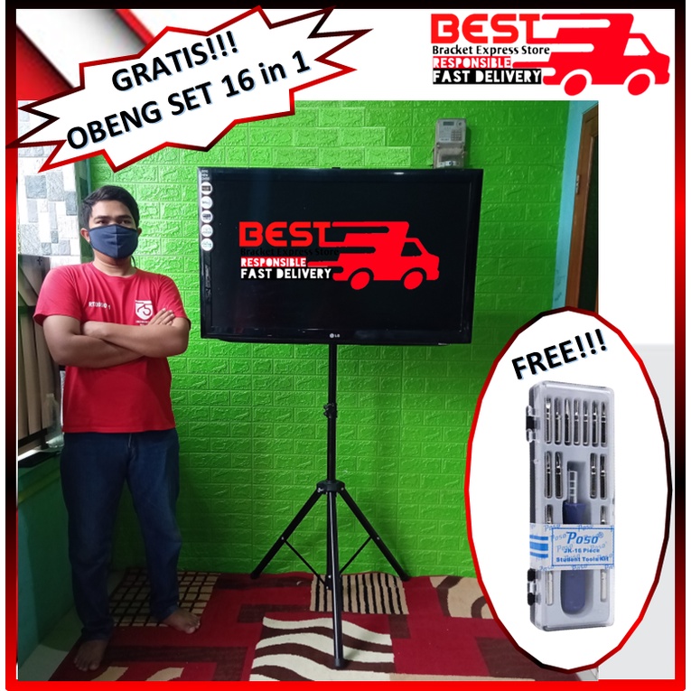 [GRATIS!! OBENG SET 16 in 1] Bracket tv Standing Tripod 14&quot; s/d 43&quot; | Universal | Waterpass | High Quality | cocok banyak merk TV