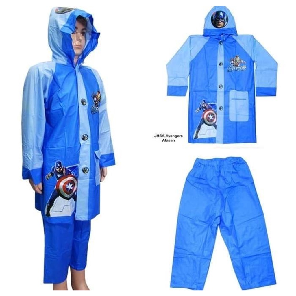 FELWINSHOP Jas Hujan Jaket Celana Anak Karakter Motif Disney Frozen Doraemon Unicorn Spiderman Cars