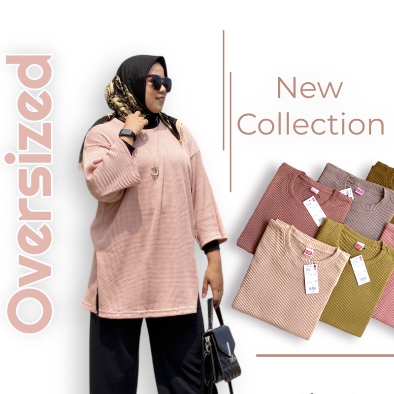 Kaos Oversized Waffle Hijab Friendly Lengan 7/8