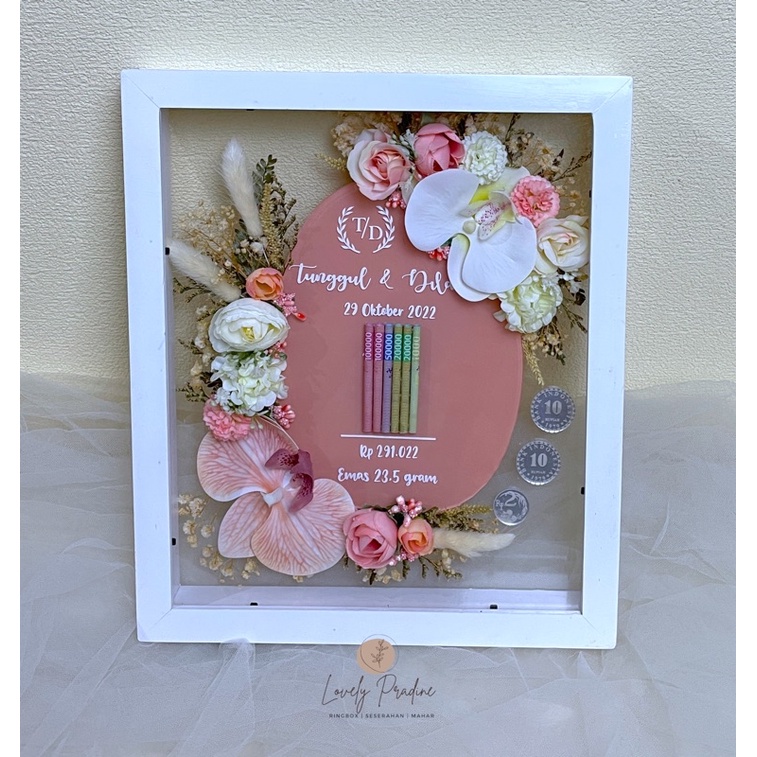 Frame Mahar Uang Bingkai Rustic Simbolis Model Transparant double akrilik 25x30 cm