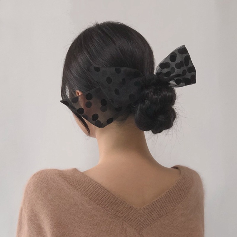 PITA RAMBUT MESH RIBBON MOTIF BUNGA HAIR TIE IKAT KARET RAMBUT FLOWER PATTERN RETRO ELEGAN KOREA AKSESORIS SCRUNCHIE