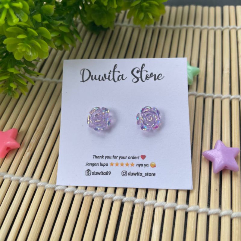 HANDMADE ANTING TUSUK PLASTIK ANAK/DEWASA MOTIF MAWAR BENING