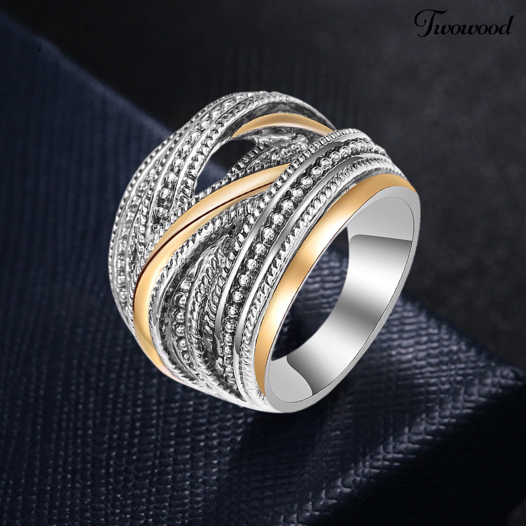 Twowood Cincin Antik Bentuk Geometri Lebar Bahan Alloy Untuk Wanita