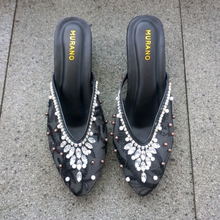 Wedding Shoes Murano Tsabitha Black Brukat Big Size 41-46