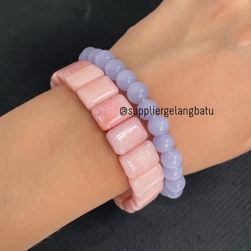 Gelang Batu Rose Quartz Persegi Bevel Natural Akik Fashion Wanita