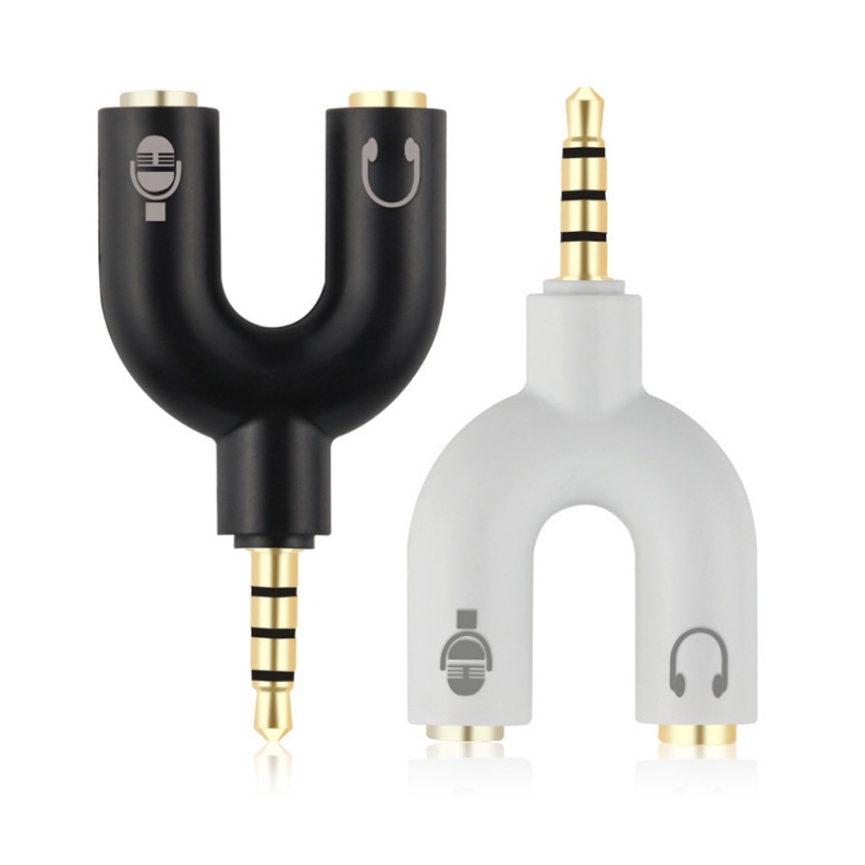 Audio Splitter U Shape 2in1 Jack 3.5mm to Dual Female Headset + Mic 2 Lubang Colokan Microphone hp