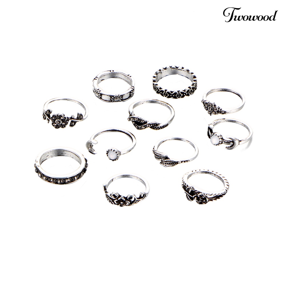 11 Pcs Cincin Knuckle Bahan Alloy Gaya Retro Untuk Wanita