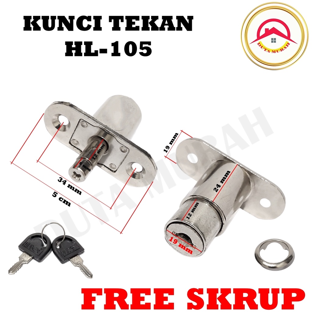 Kunci Laci HUBEN Tekan HL-105 Push Lock / Pintu Lemari Tusuk Sliding Geser