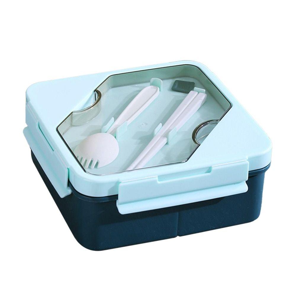 R-FLOWER Lunch Box Microwavable Rectangle Grid Untuk Siswa Pekerja Kantor Wadah Makanan