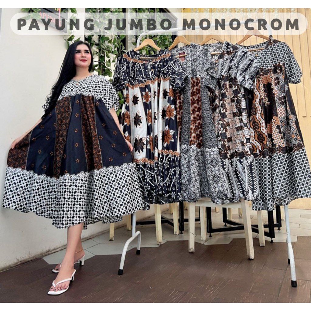 [DP JB ] DASTER PAYUNG JUMBO BUSUI MONOCROME HITAM MANIS COKLATAN MOTIF RANDOM LENGAN PENDEK ALL SIZ