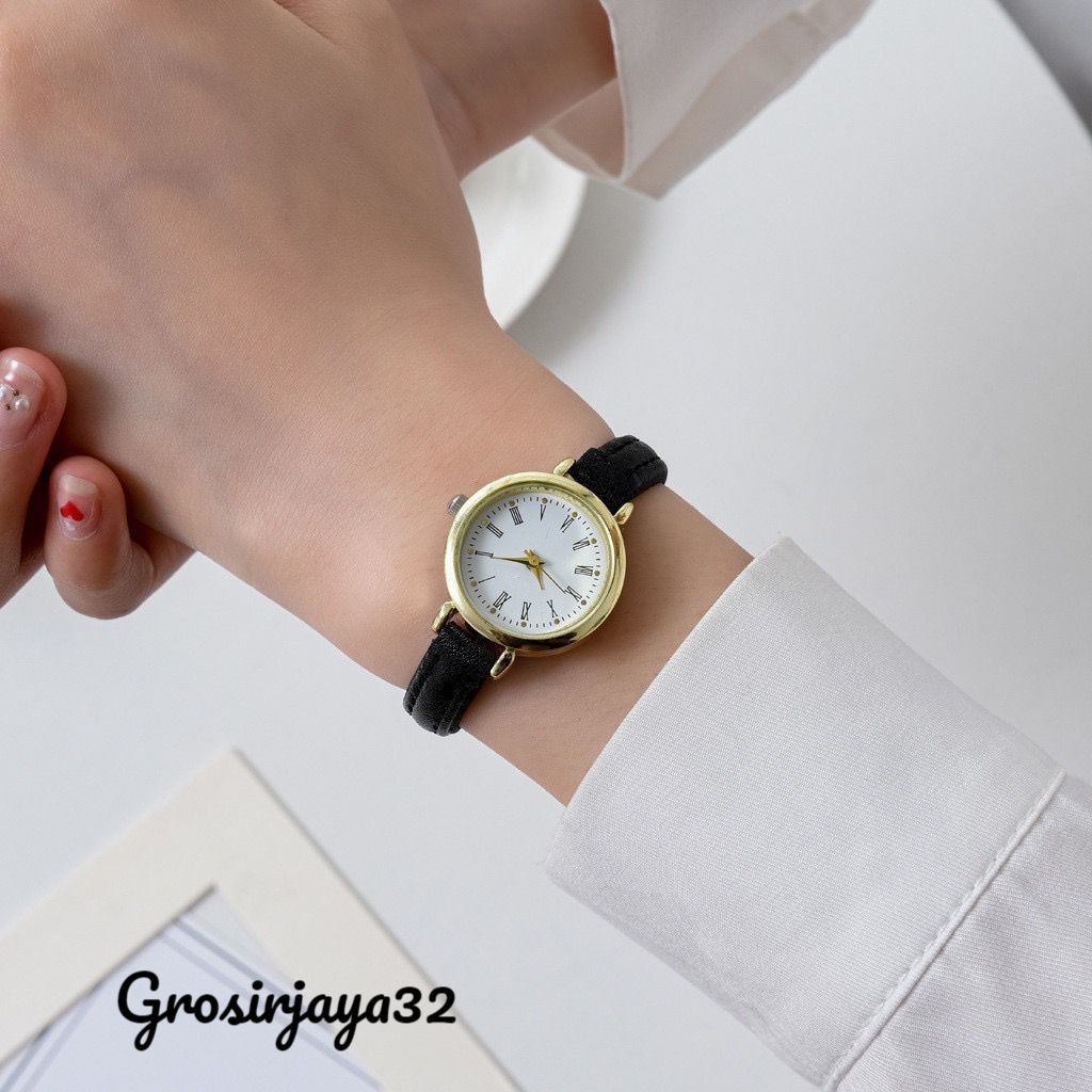 (GROSIRJAYA32) Jam Tangan Wanita RANA Art Simple Pu With Roman Scale Small Quartz Watches