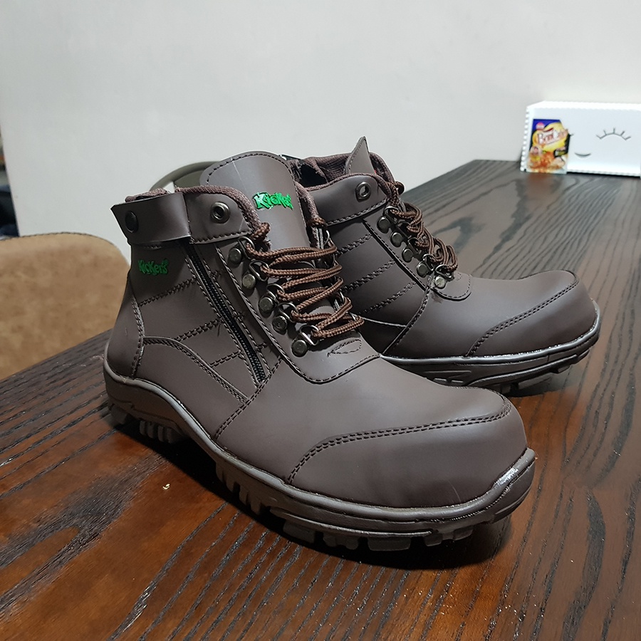 Sepatu Safety Proyek Ujung Besi - Septy Shoes Boot - Septi Kerja Lapangan Kulit Sintetis Tali - Sepatu Boots Kickers MORISEY