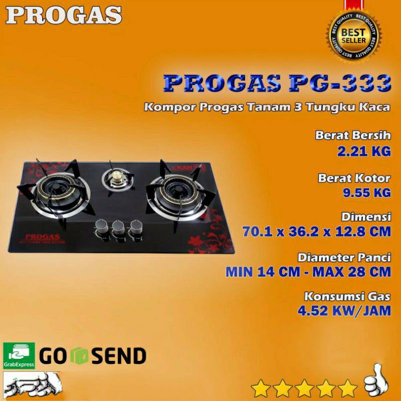 Progas  , Kompor Kaca  3 &amp; 2 tungku api tornado